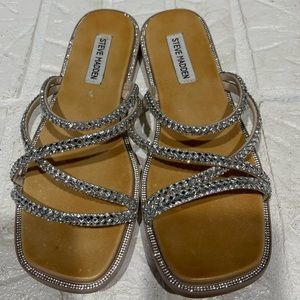 Steve Madden Women's SPICE Bling Square Open Toe Easy Slide-On Sandal